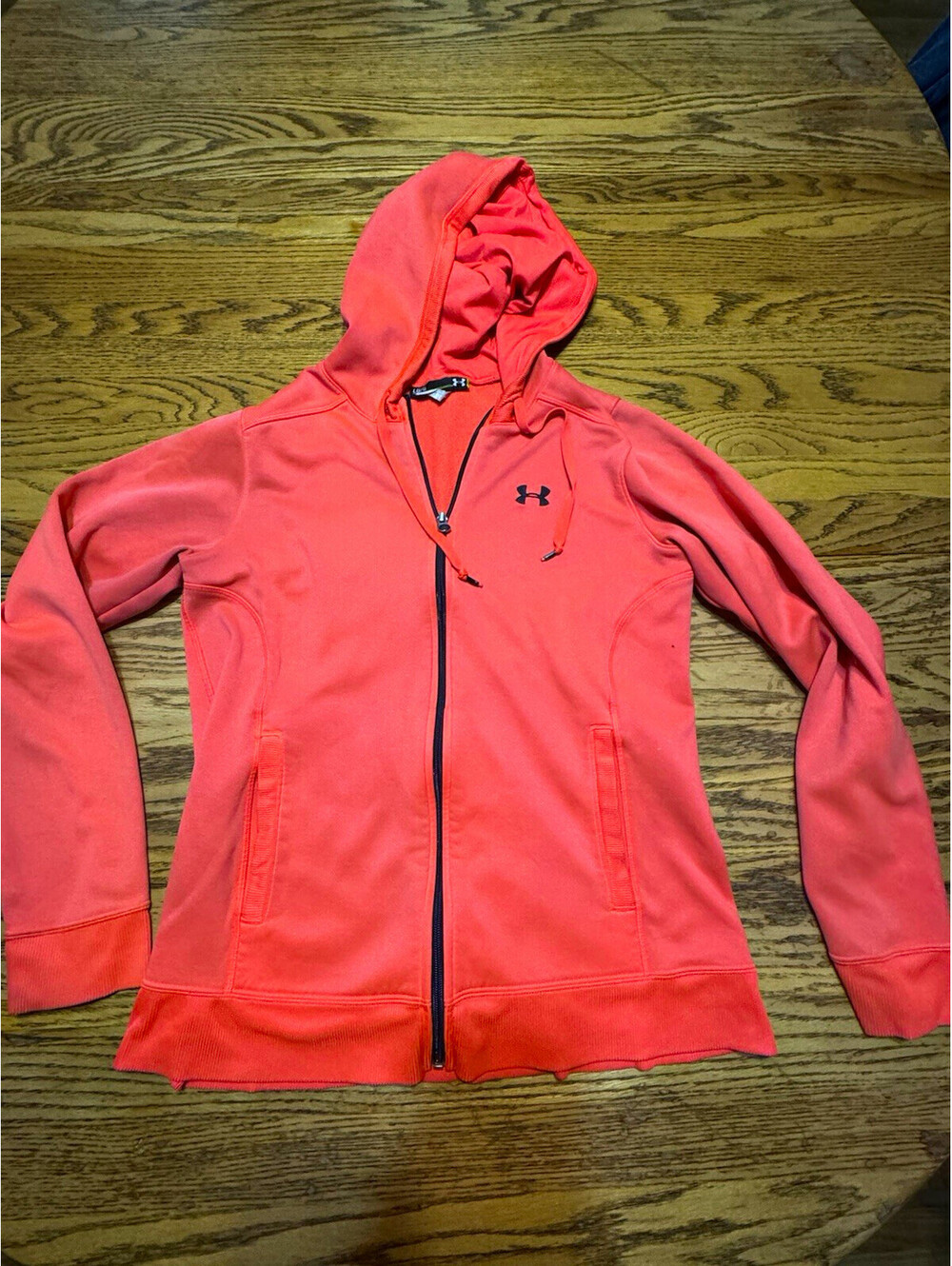 Under Armour Womens L Coral Full Zip Hoodie Fleece Pockets Logo Semi-Fitted